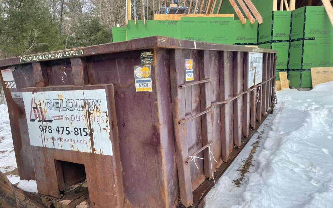 30 yard dumpster rental with a 5 ton max was swapped out for construction new home buildout In Boxford, MA.