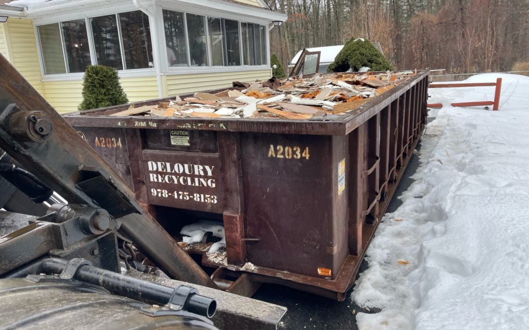 20 yard dumpster rental with a 4 ton max, swap out in Westford, MA for an interior home renovation project.