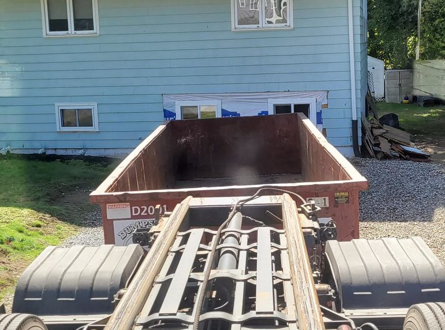 20 yard dumpster delivered to a home in North Reading, MA for a home renovation.